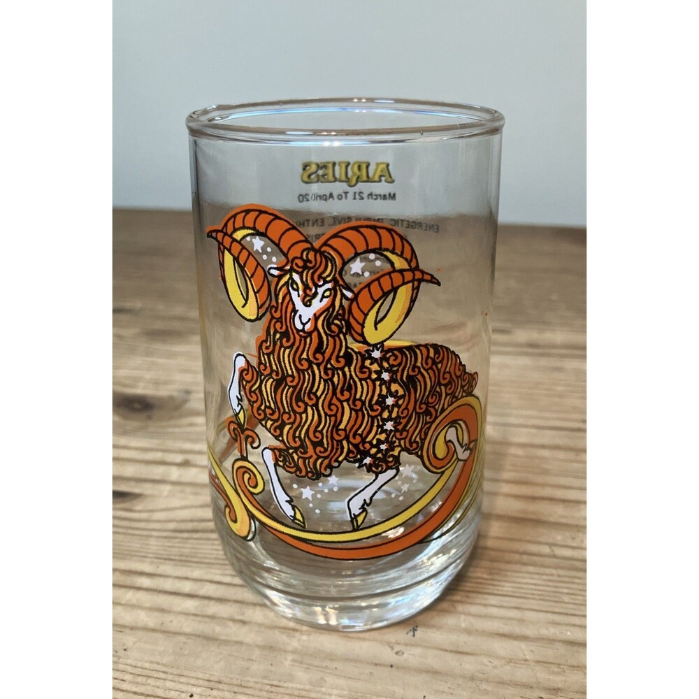 Vintage 1976 Aries Arby's Promo Glass Beverly KMA Astrology Horoscope Glass Cup